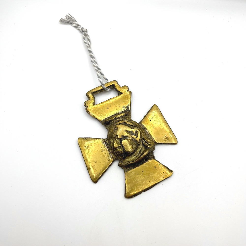 Antique Brass Horse Brass Maltese Cross Face Relief Equestrian Decor 3.5in
